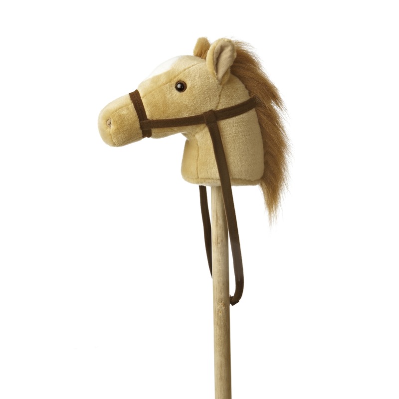 Aurora Pluche stokpaardje van een beige pony met geluid 94 cm -