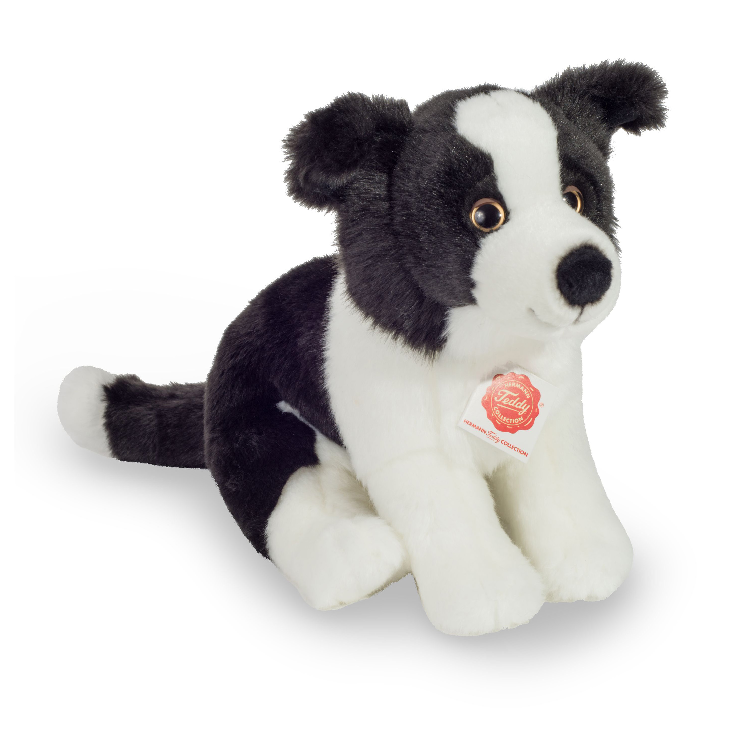 Hermann Teddy Knuffeldier hond Border Collie - zachte pluche stof - premium kwaliteit knuffels - zwart/wit - 25 cm -
