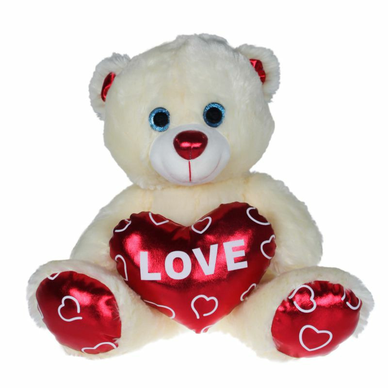 Merkloos Pluche knuffelbeer met wit/rood Valentijn Love hartje 15 cm -