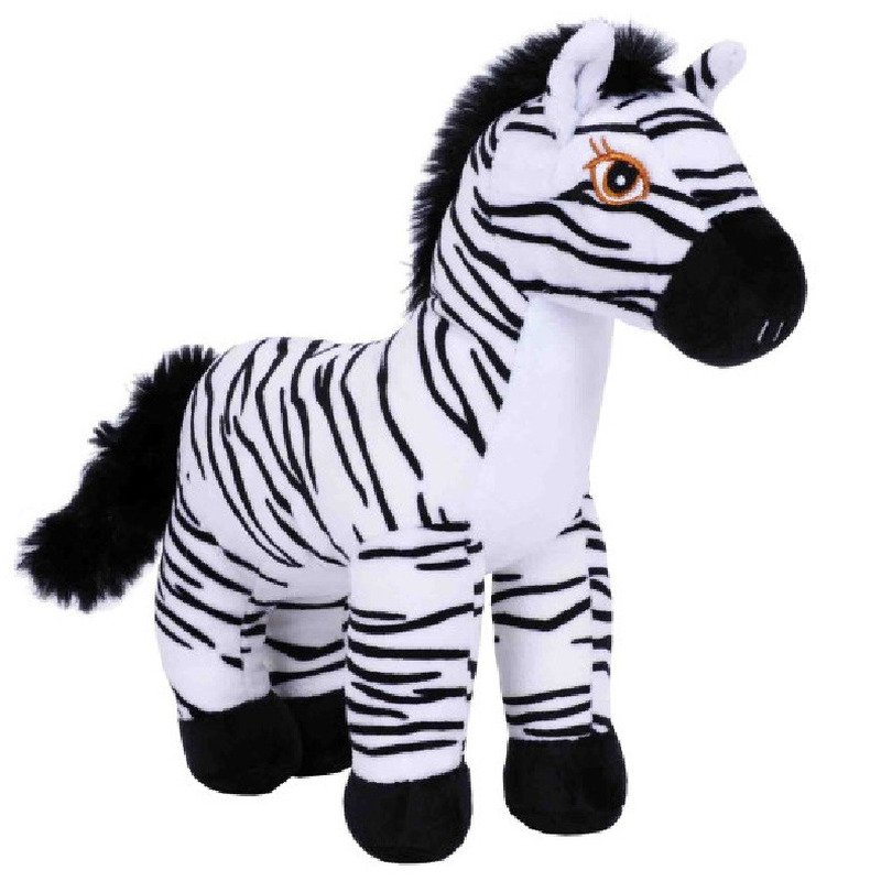 Sandy Knuffeldier Zebra Zaza - zachte pluche stof - wilde dieren knuffels - wit/zwart - 26 cm -