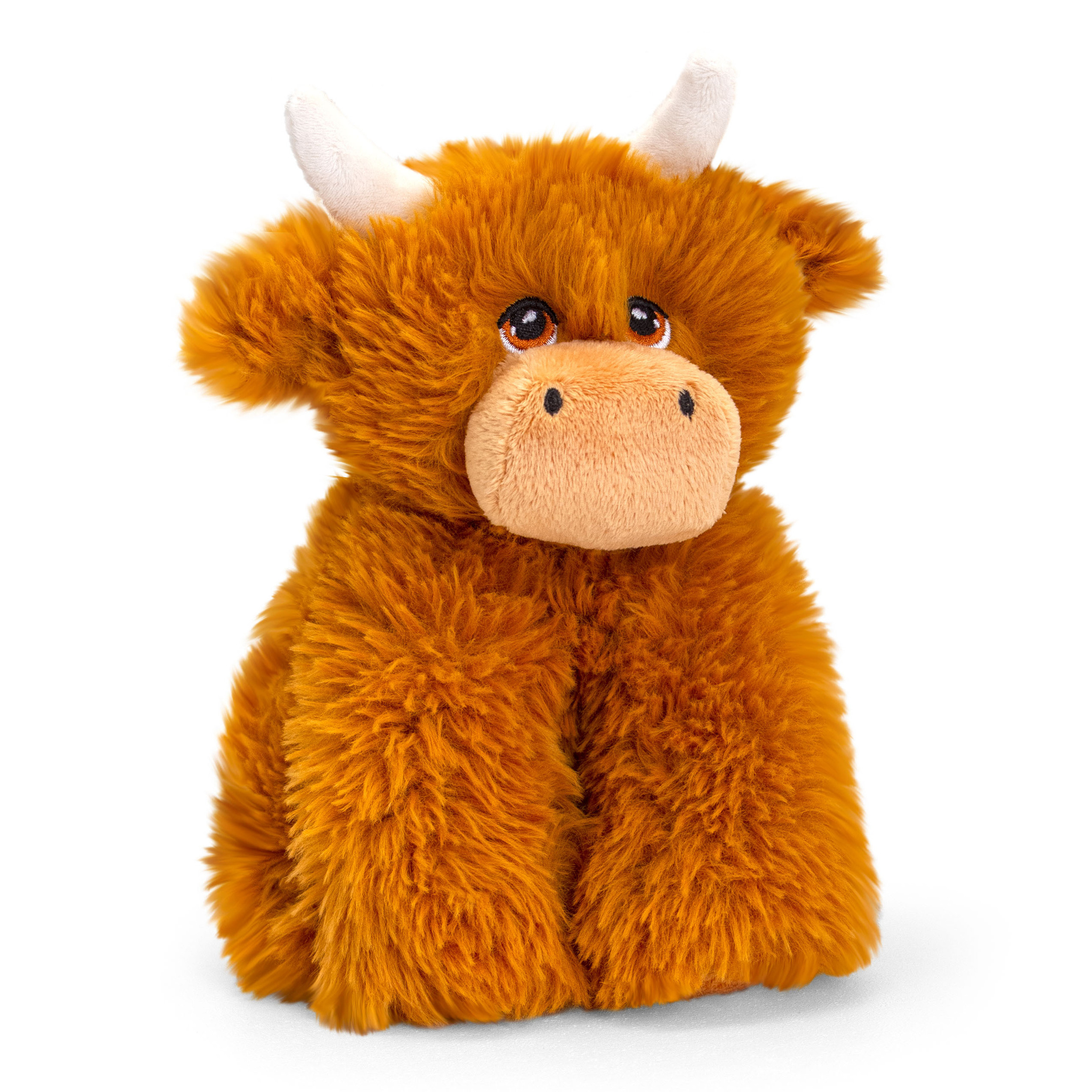 Keel Toys pluche Schotse hooglander koe met hoorns knuffeldier - bruin - zittend - 20 cm -