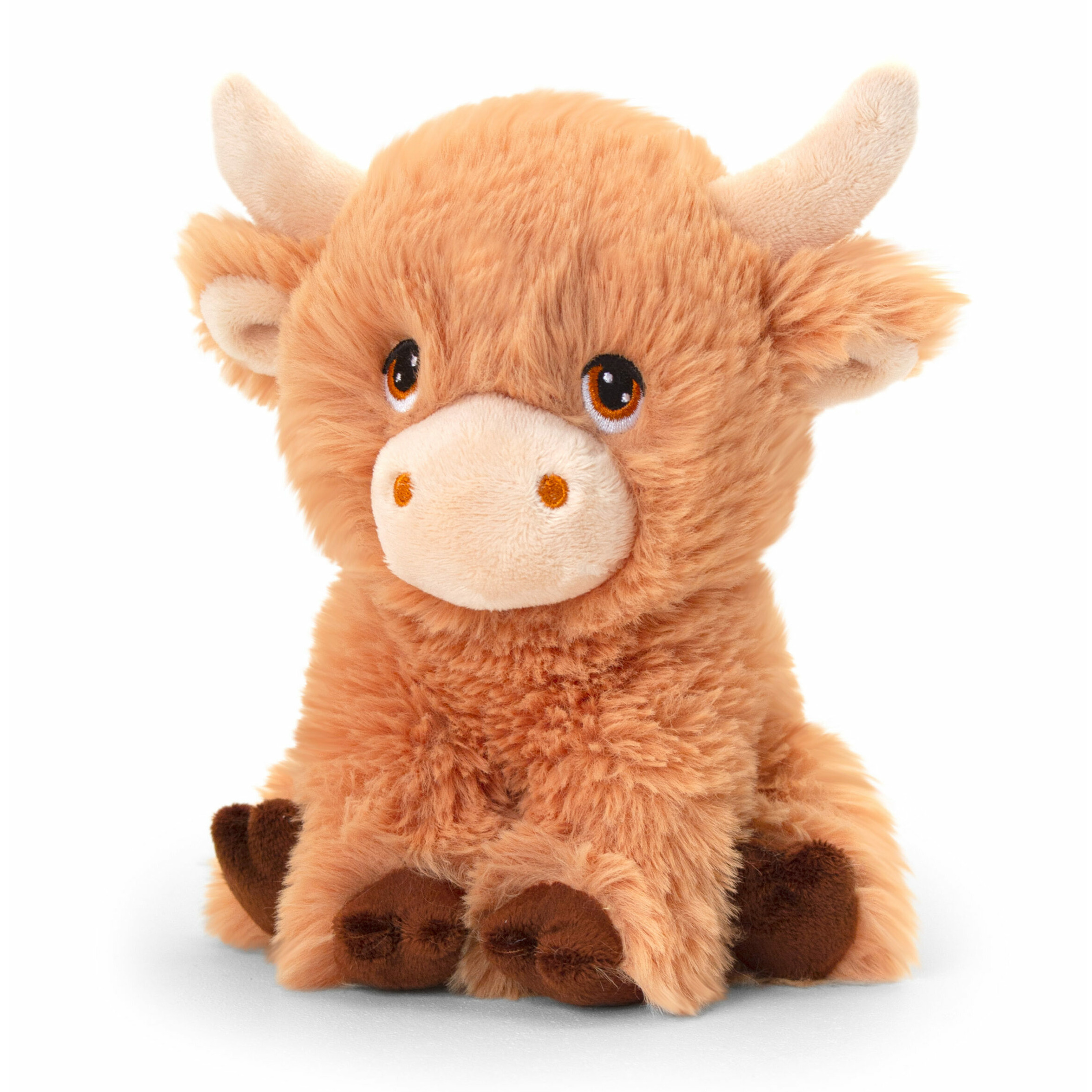 Keel Toys pluche koe met hoorns knuffeldier - bruin - zittend - 25 cm -