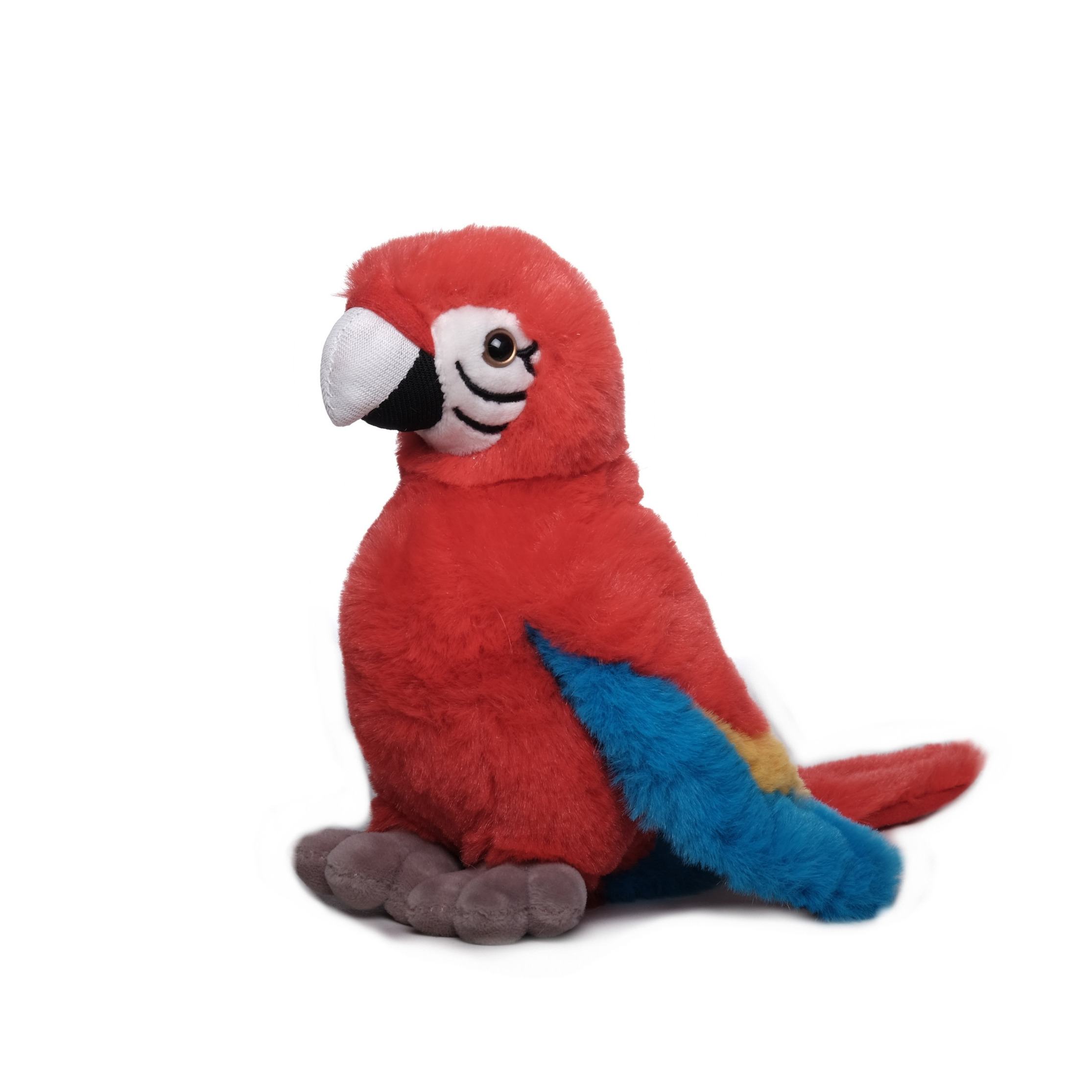 Inware Pluche papegaai vogel knuffel - rood/blauw - polyester - 20 cm -
