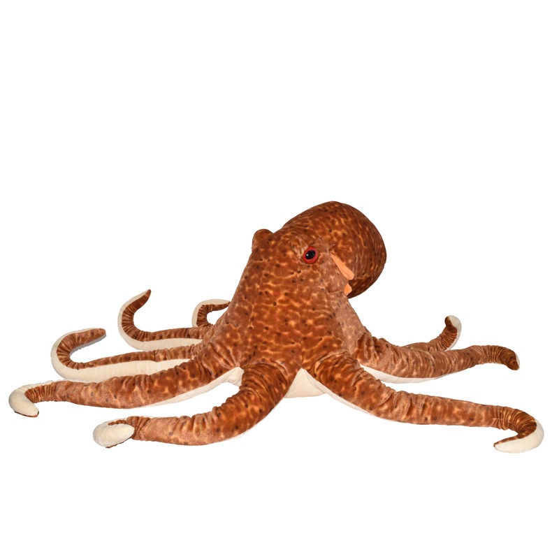 Wild Republic Grote pluche bruine octopus/inktvis knuffel 76 cm speelgoed -