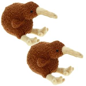 Cornelissen Set van 2x stuks pluche kiwi vogel knuffel 19 cm - Dieren speelgoed knuffels -