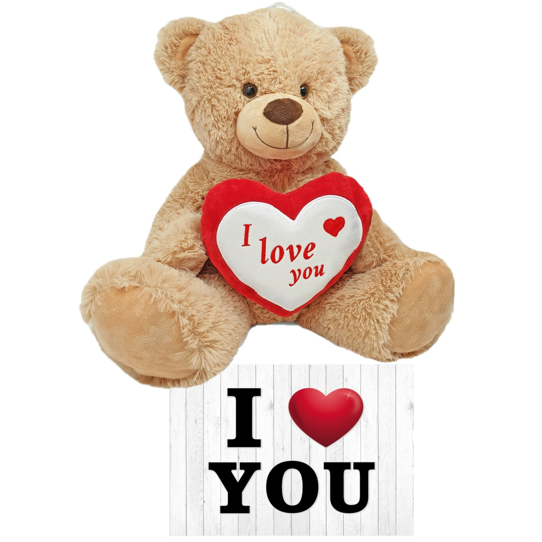 Merkloos Bruine pluche knuffelbeer/teddybeer 45 cm incl. Valentijnskaart I Love You -