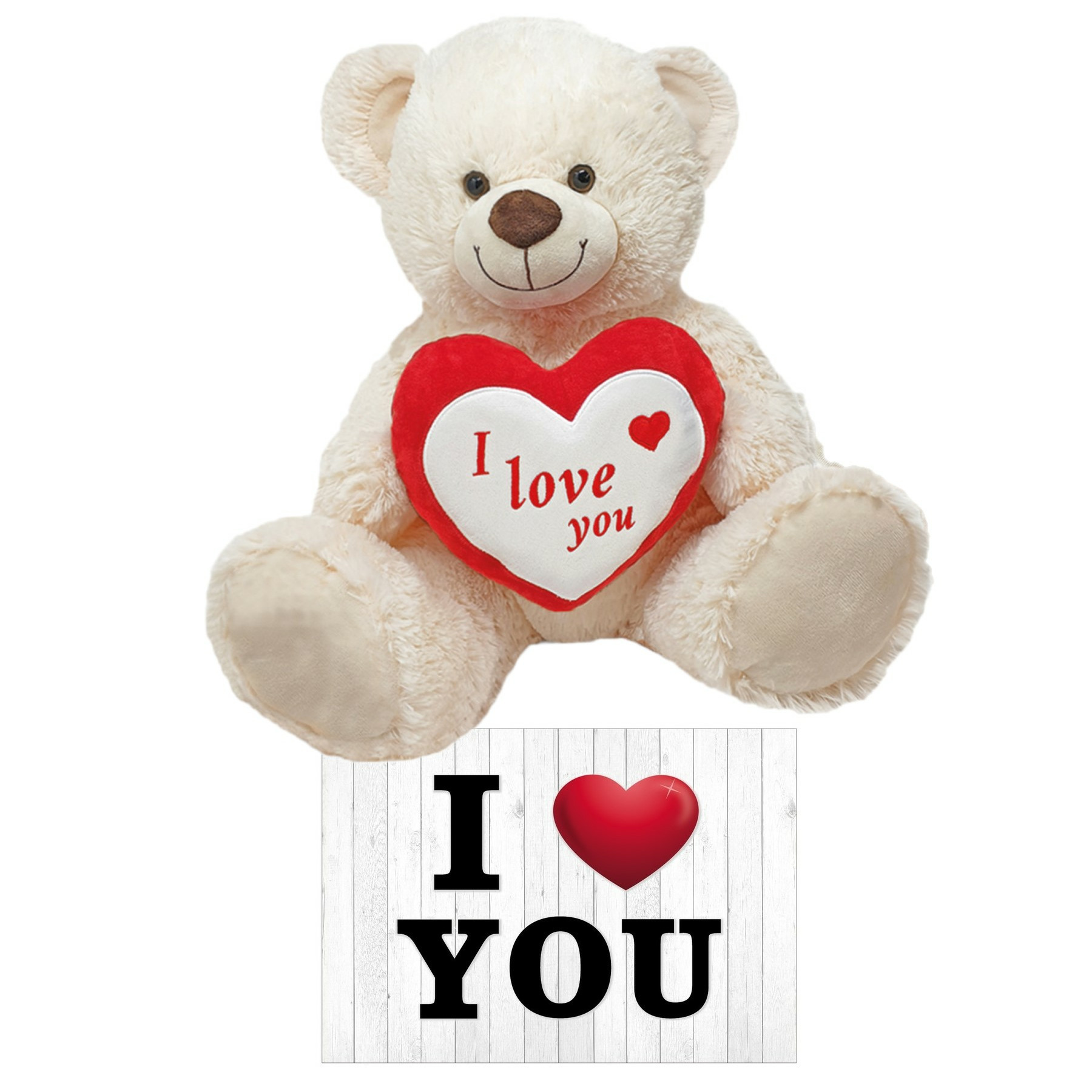 Merkloos Witte pluche knuffelbeer/teddybeer 45 cm incl. Valentijnskaart I Love You -