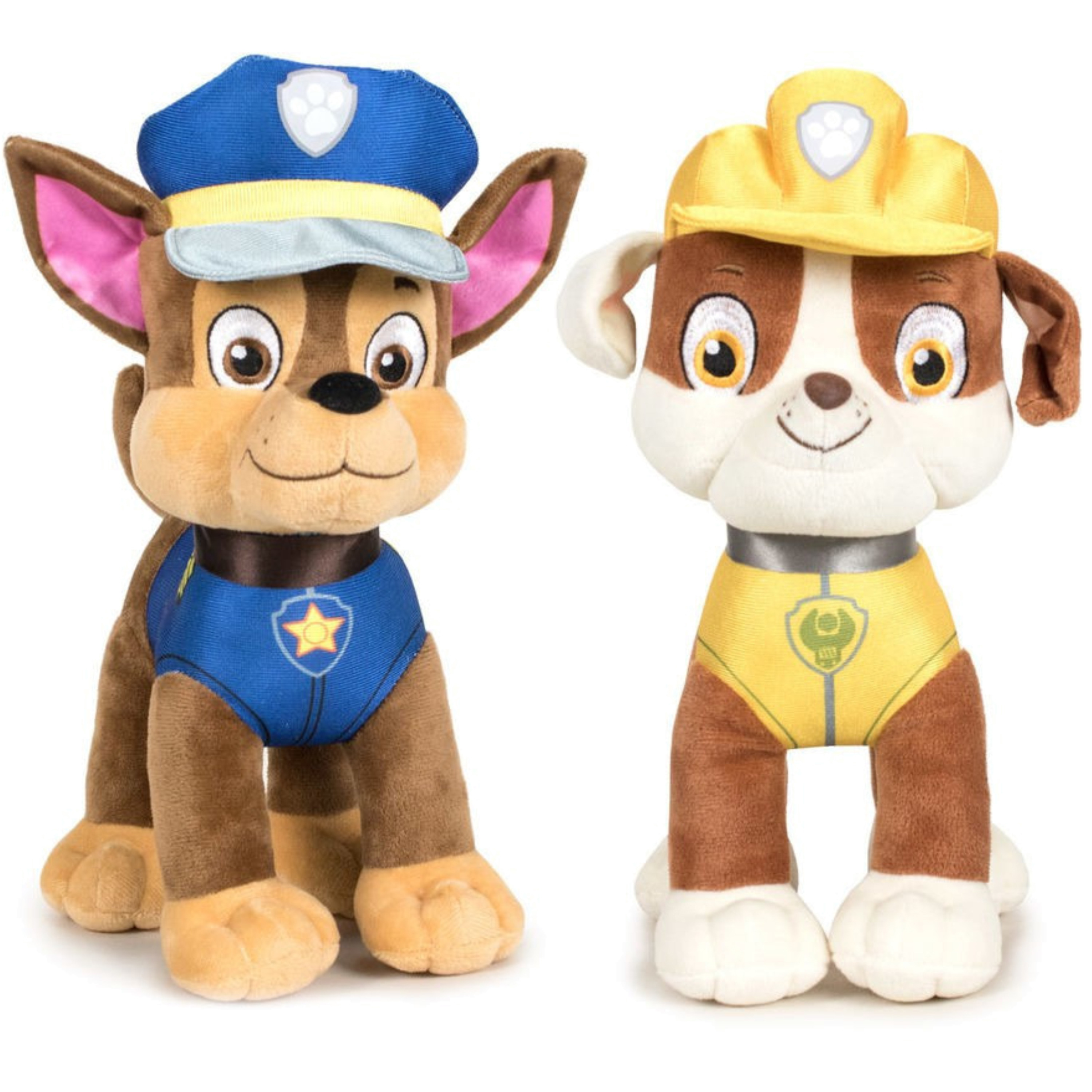 Paw Patrol figuren speelgoed knuffels set van 2x karakters Chase en Rubble 19 cm -