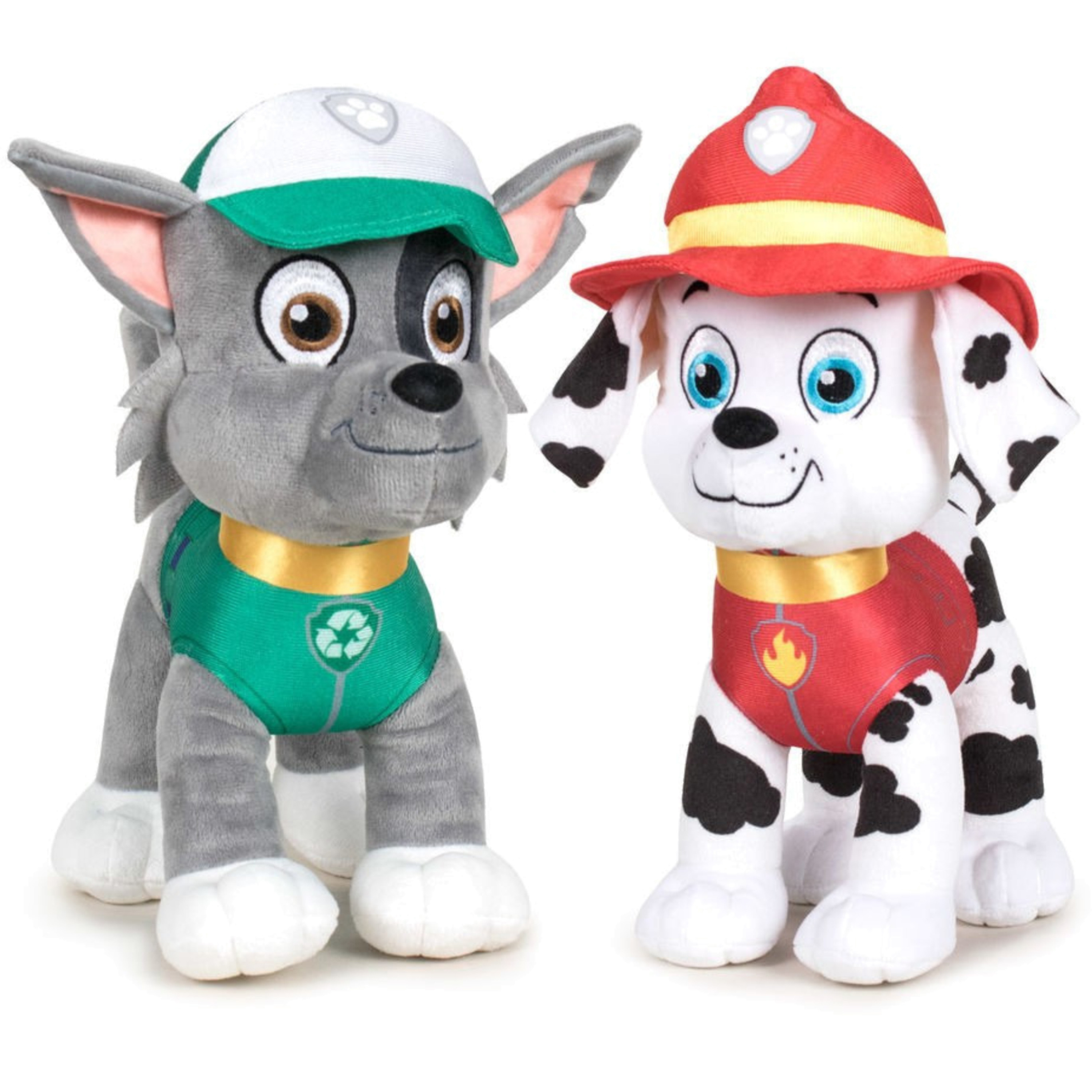Paw Patrol figuren speelgoed knuffels set van 2x karakters Marshall en Rocky 19 cm -