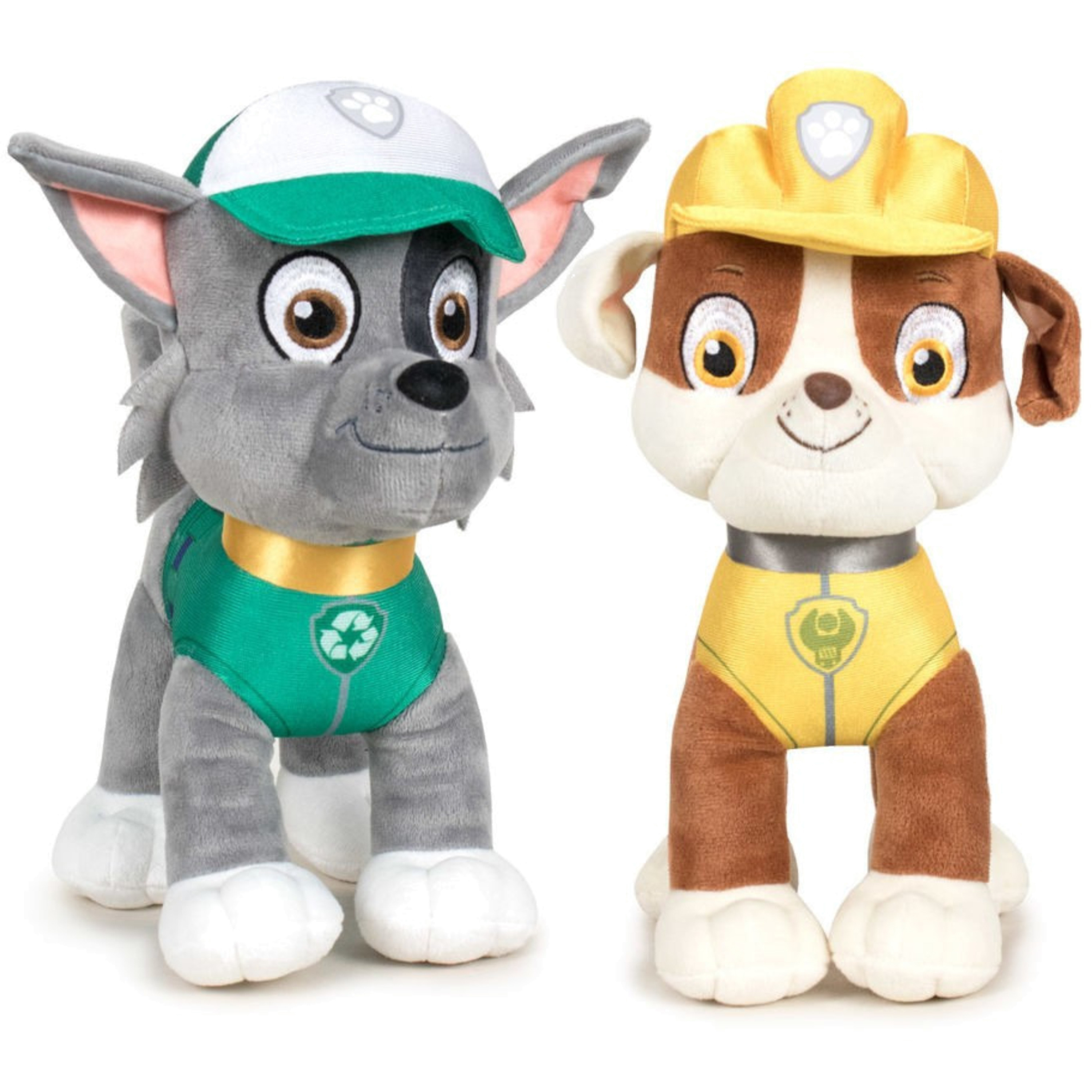Paw Patrol figuren speelgoed knuffels set van 2x karakters Rocky en Rubble 19 cm -
