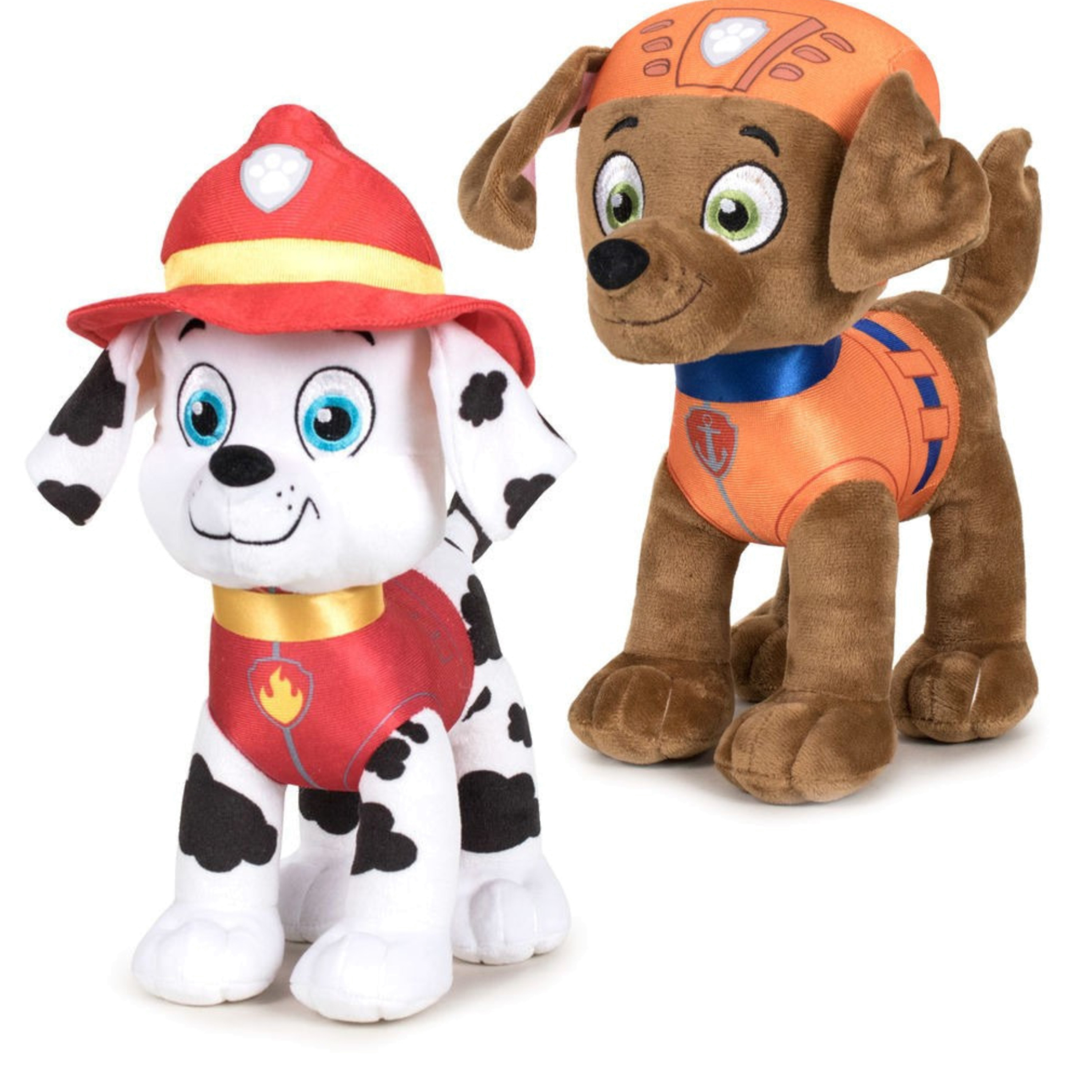 Paw Patrol figuren speelgoed knuffels set van 2x karakters Zuma en Marshall 19 cm -