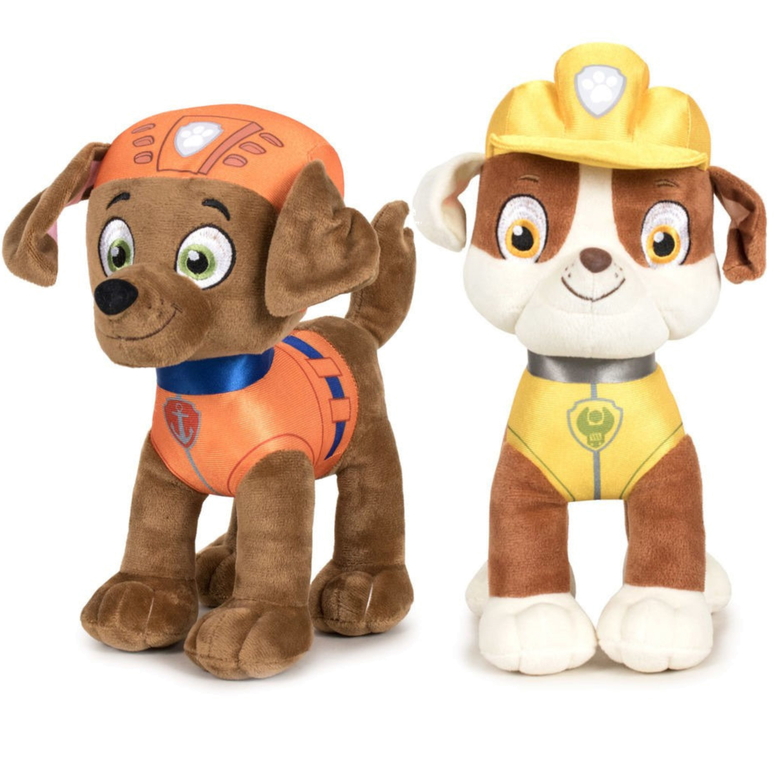 Paw Patrol figuren speelgoed knuffels set van 2x karakters Zuma en Rubble 19 cm -