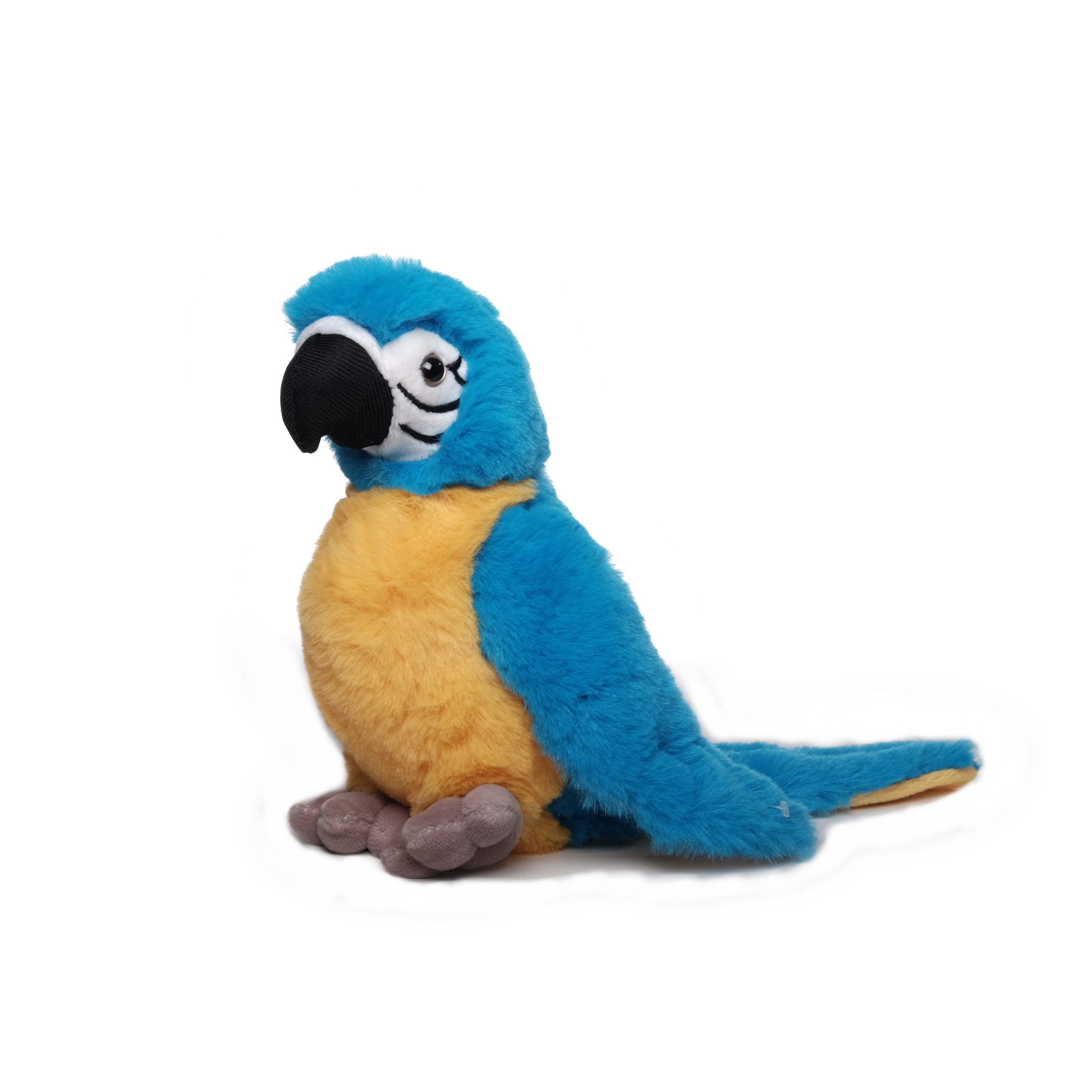 Inware Pluche papegaai vogel knuffel - geel/blauw - polyester - 20 cm -
