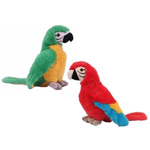 PIA Soft Toys Knuffeldier Papegaaien - set 2x - zachte pluche stof - premium knuffels - groen/rood - 24 cm -