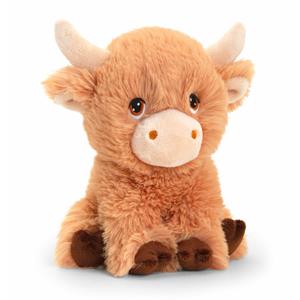 Keel Toys pluche koe met hoorns knuffeldier - bruin - zittend - 18 cm -