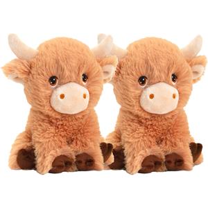 Keel Toys pluche koe met hoorns knuffeldier - 2x - bruin - zittend - 18 cm -