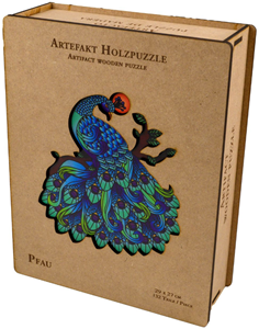 Philos Artefact Houten Puzzel - 2 in 1 Pauw, in Houten Doos (132 stukjes)