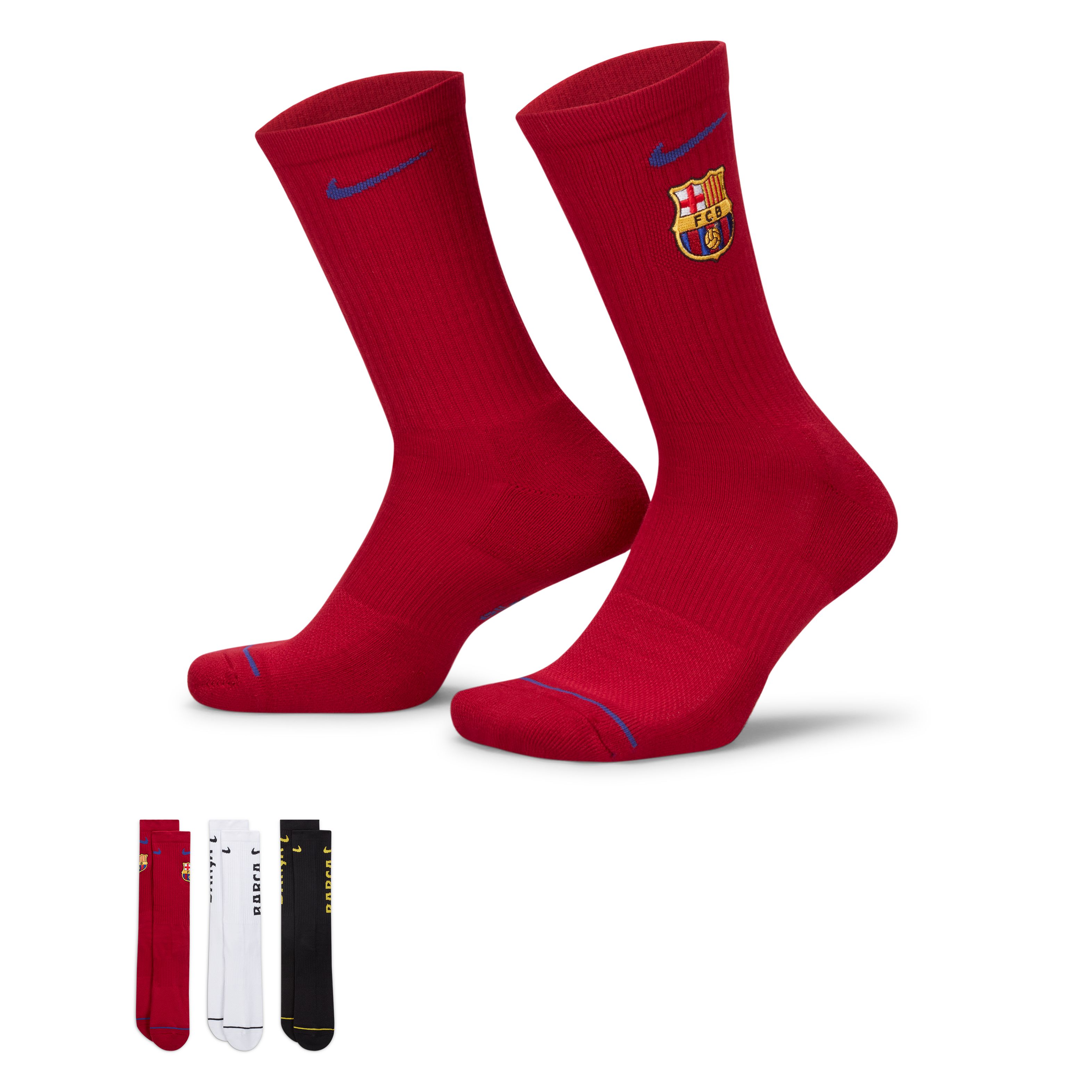 Nike FC Barcelona Everyday Sportsokken 3-Pack Rood Wit Zwart