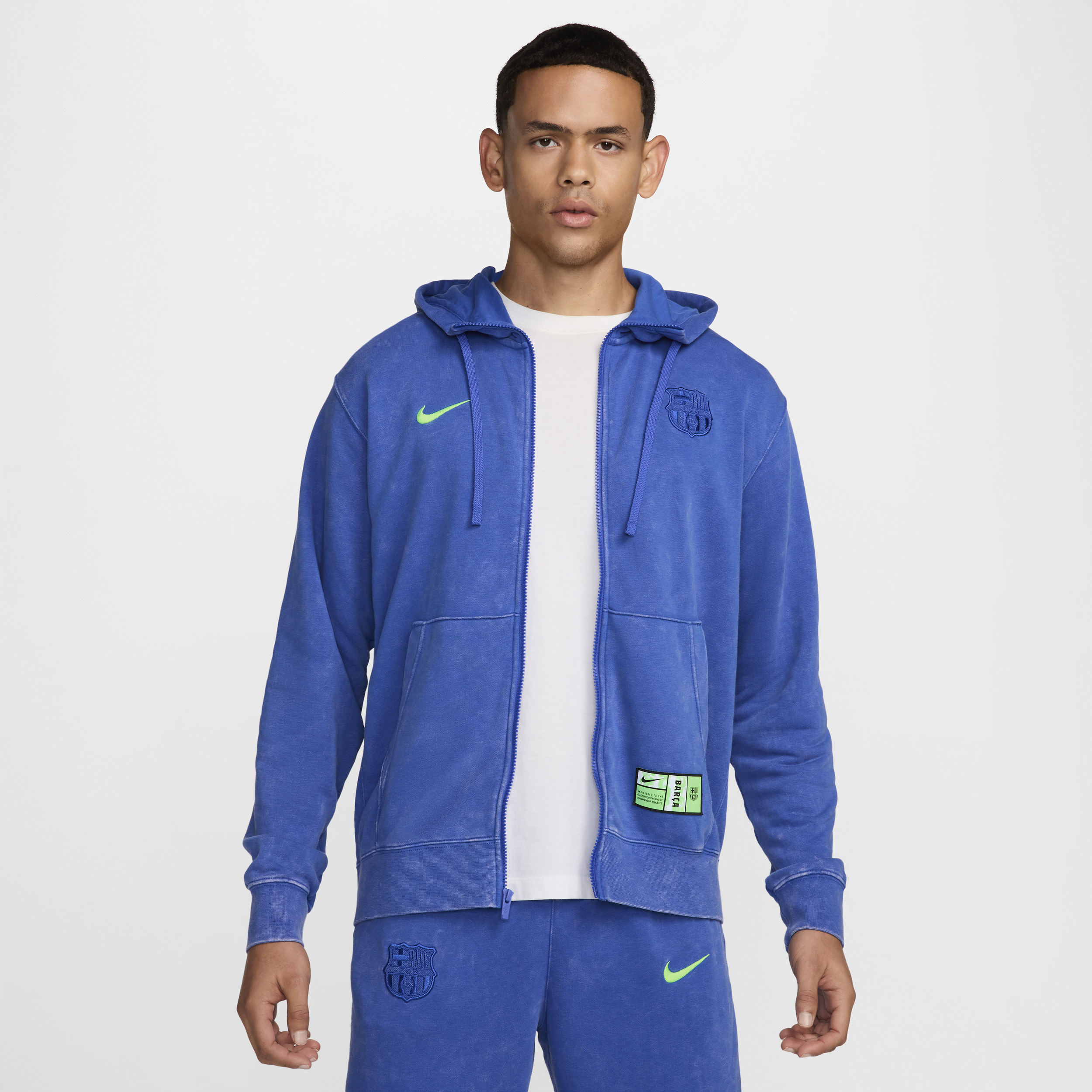 Nike FC Barcelona Club Derde  voetbalhoodie met rits over de hele lengte van sweatstof voor heren - Blauw