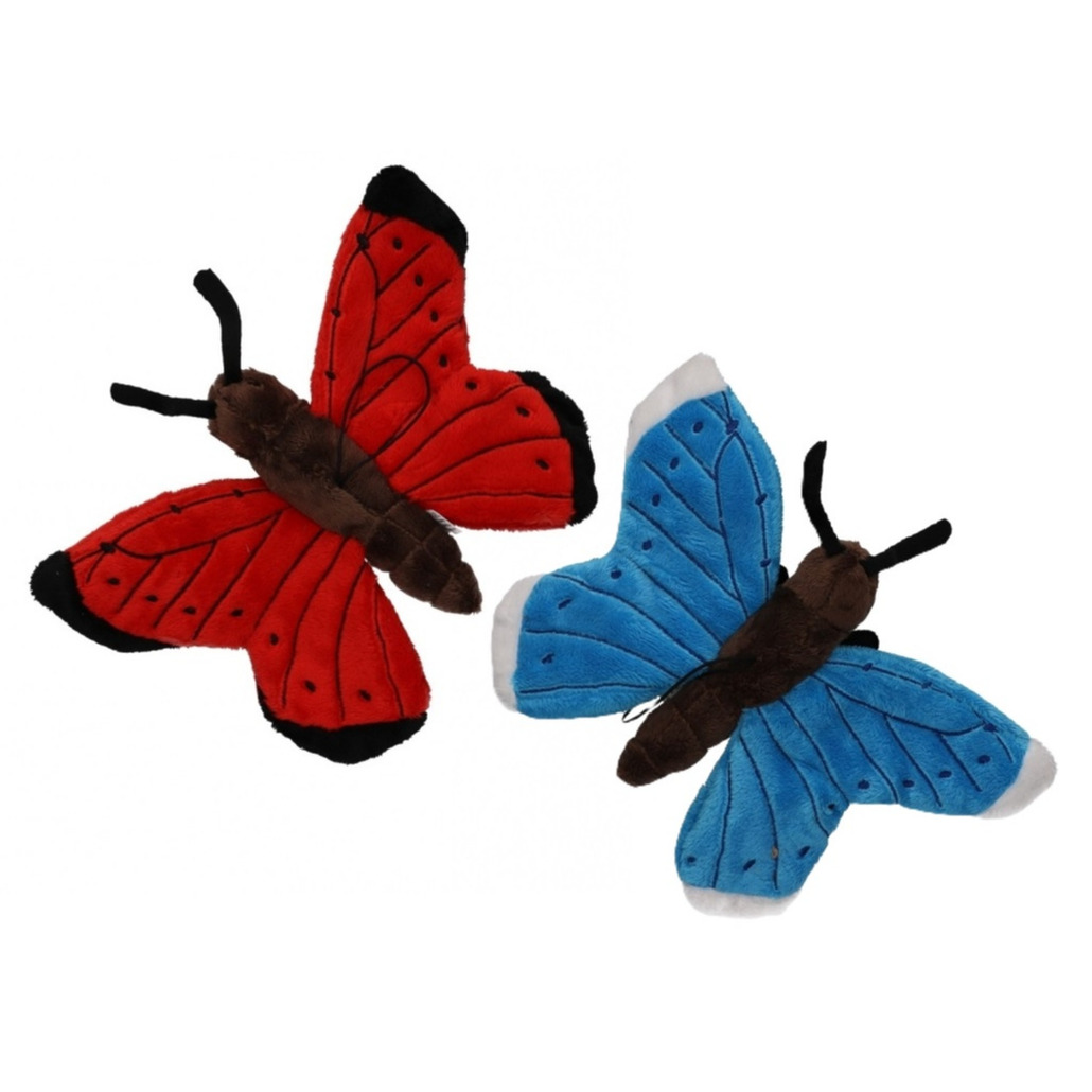 Merkloos Pluche knuffeldier Vlinders - 2x stuks - 21 cm - insecten knuffels - op te hangen aan lus -