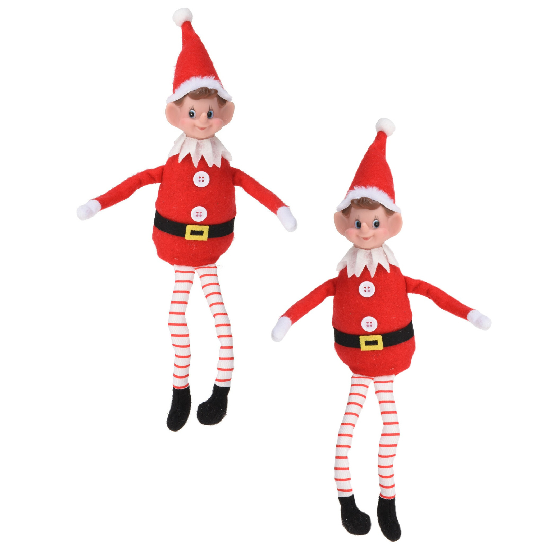 Christmas Decoration Elf kerst knuffeltjes - 2x - 35 cm - pluche - rood - kerstknuffel elf -