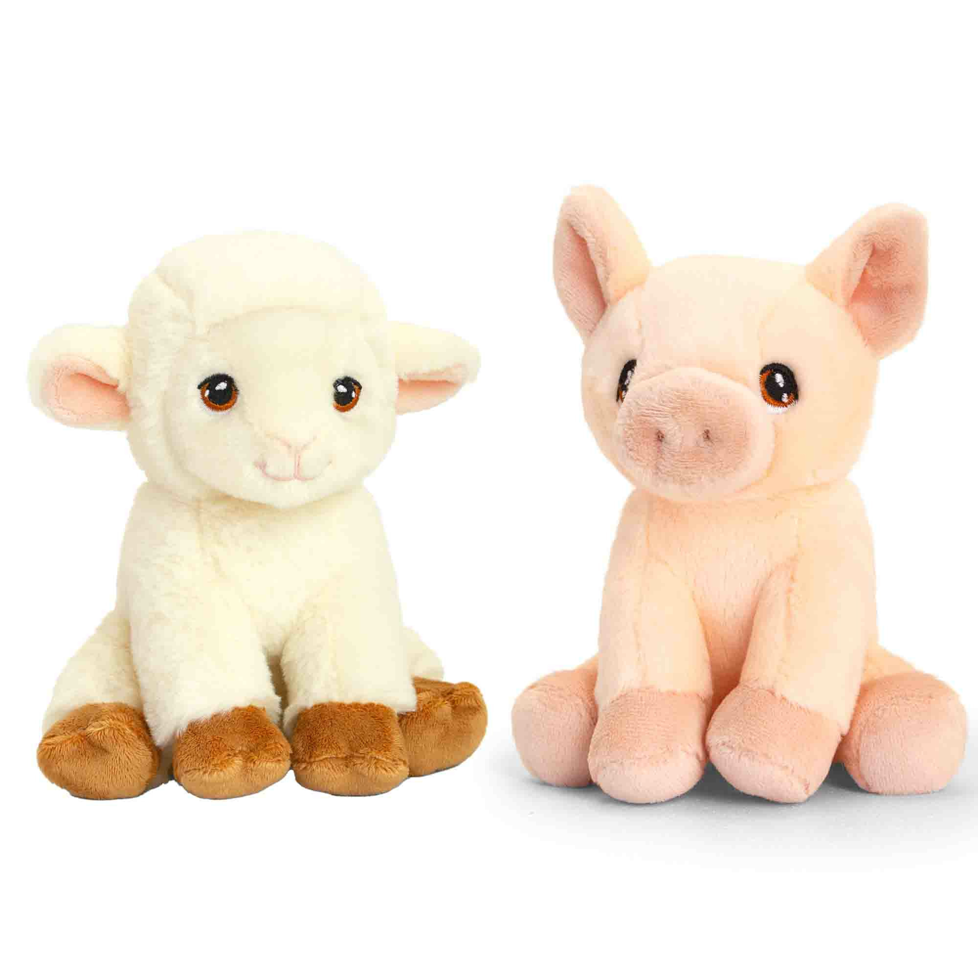 Keel Toys Pluche knuffels varken en lammetje boerderij vriendjes 12 cm -