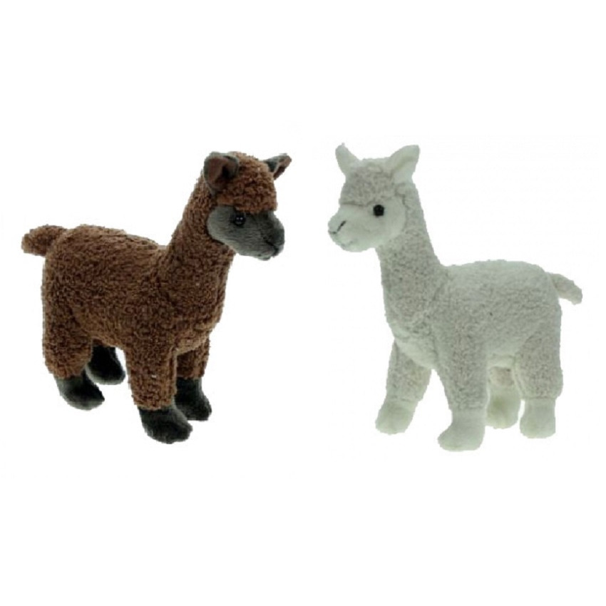 Nature Planet Set van 2x stuks familie pluche knuffels alpacas bruin/wit 23 cm -