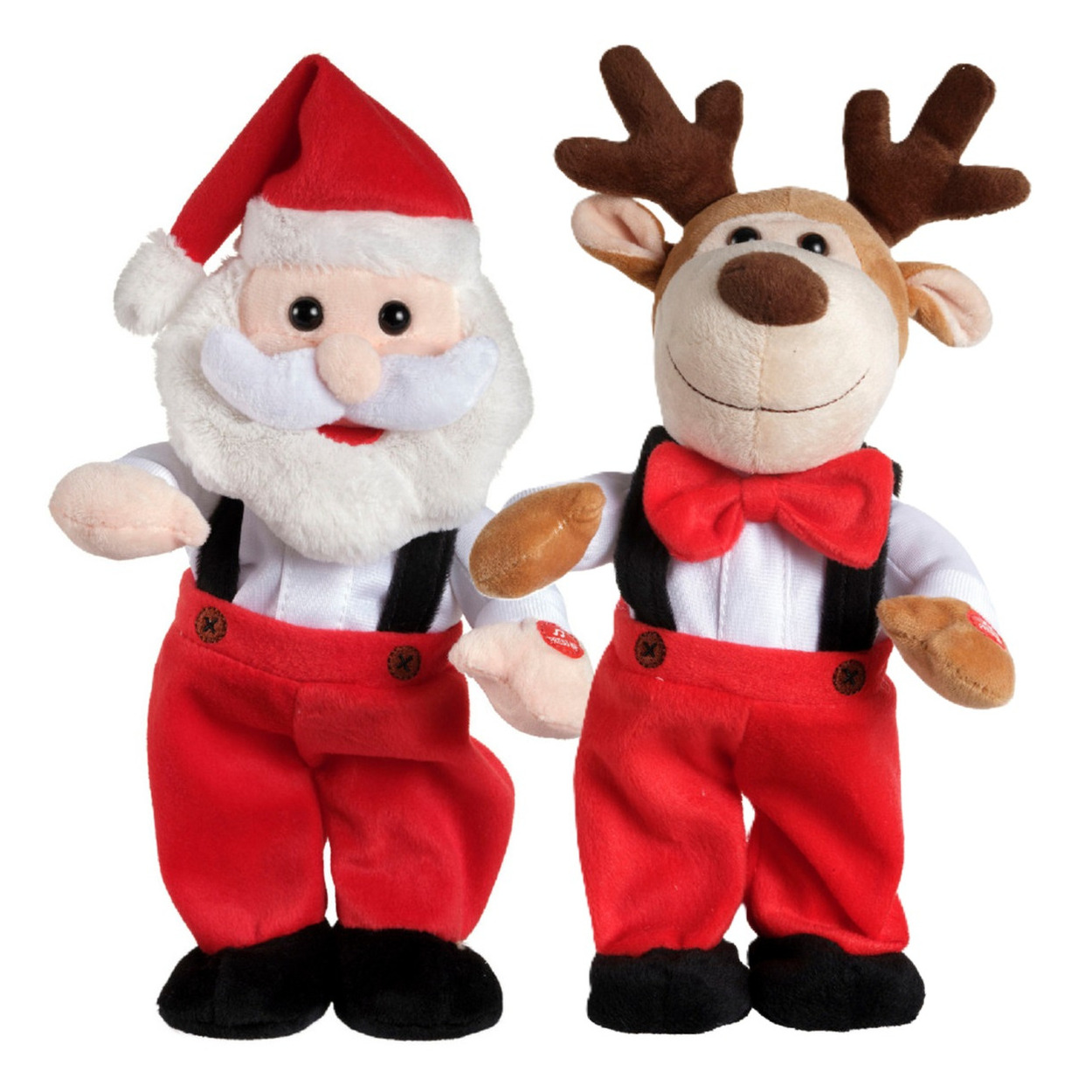 Decoris Kerstman pop - en rendier pop - met beweging en geluid - 32 cm - dansen en zingend -