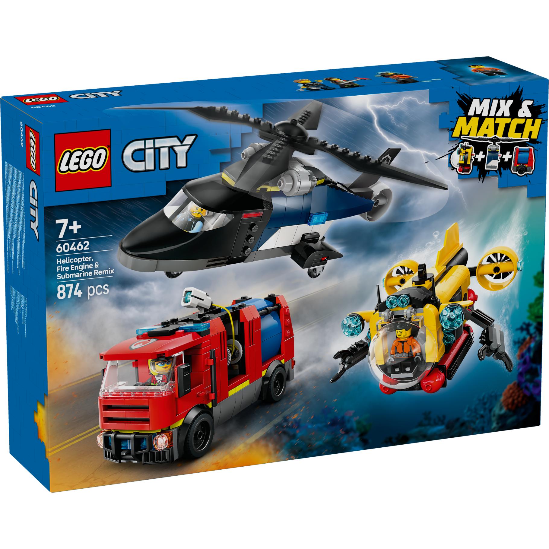 Top1Toys LEGO 60462 City Great Vehicles Helikopter, brandweerauto en onderzeeër remix