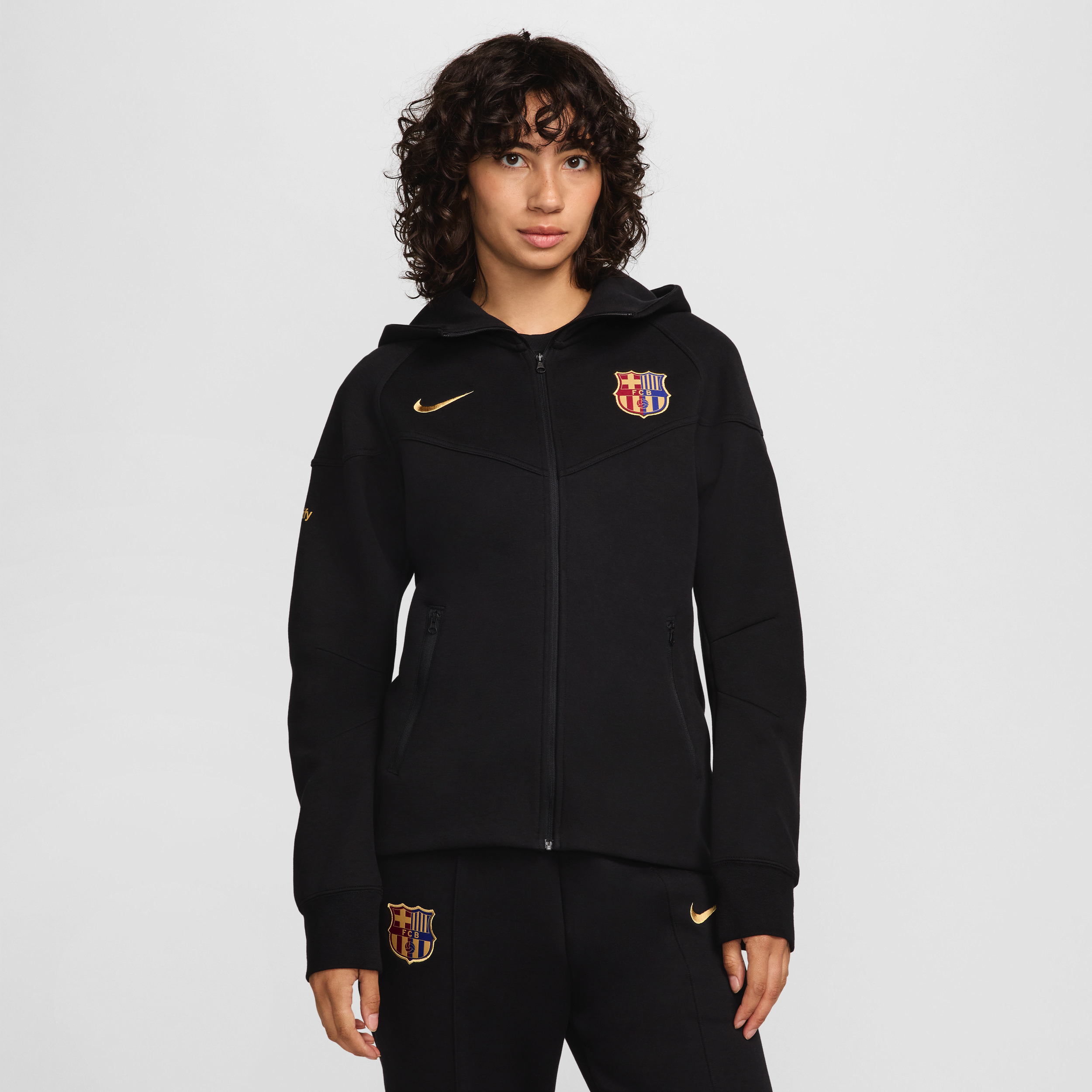 Nike FC Barcelona Tech Fleece Windrunner  voetbalhoodie met rits over de hele lengte voor dames - Zwart