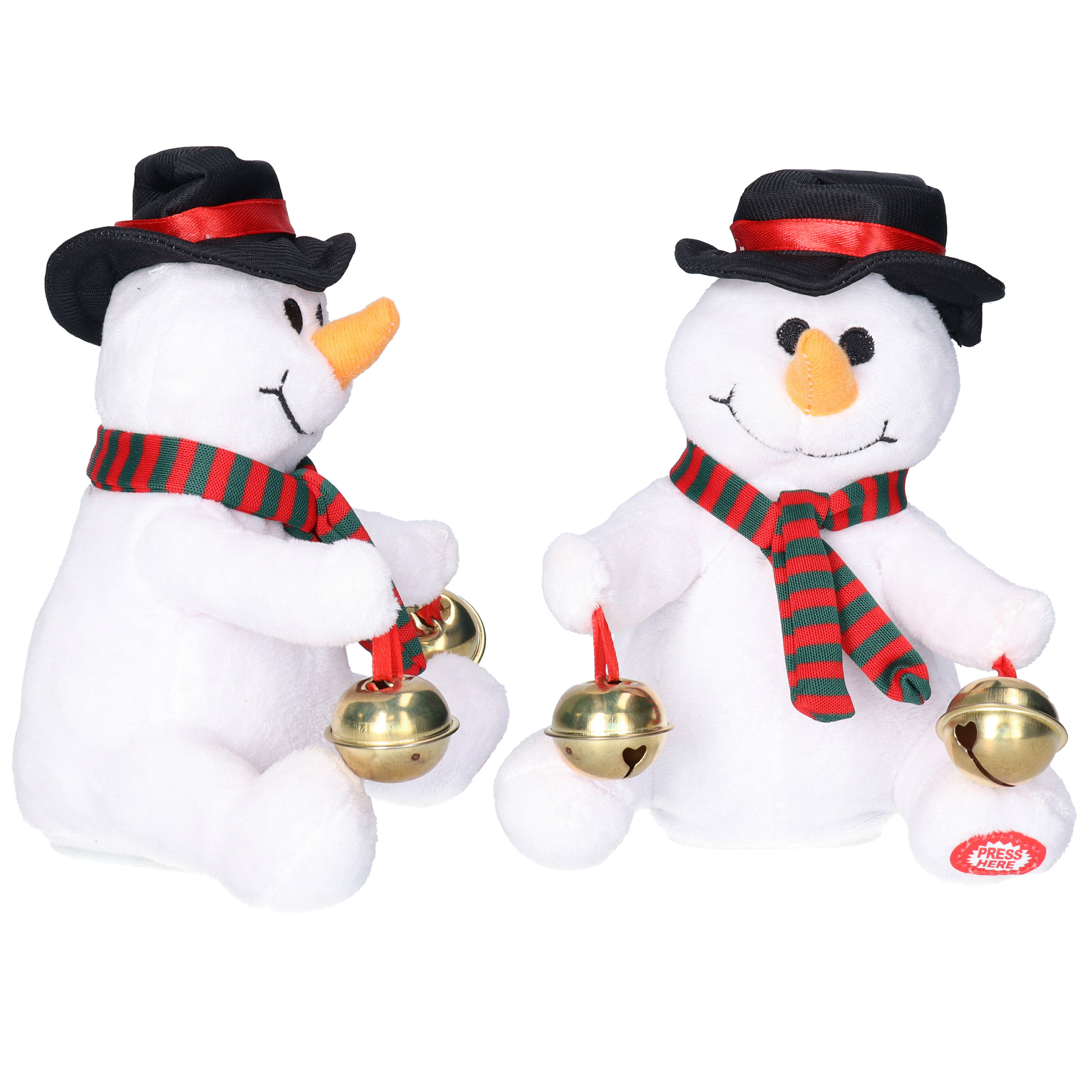 Tender Toys Sneeuwpop poppen - 2x - met beweging en geluid - 18 cm - dansen en zingen - kerstfiguur -