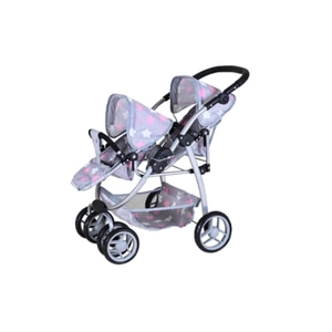 Knorr toys Milo tweeling poppenwagen, ster grijs roze