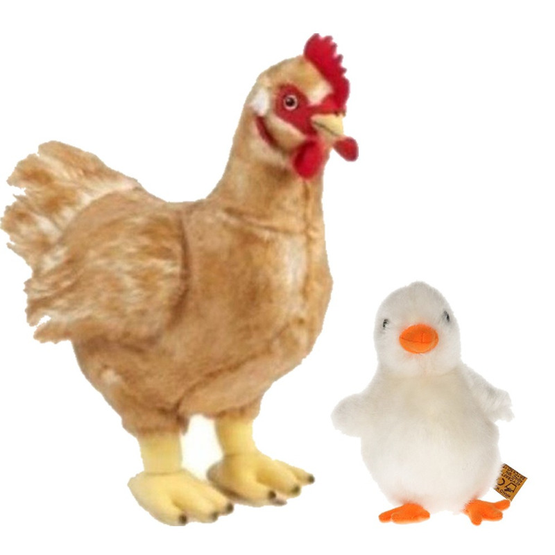 Living Nature Set van Pluche kip en witte kuiken knuffel speelgoed -