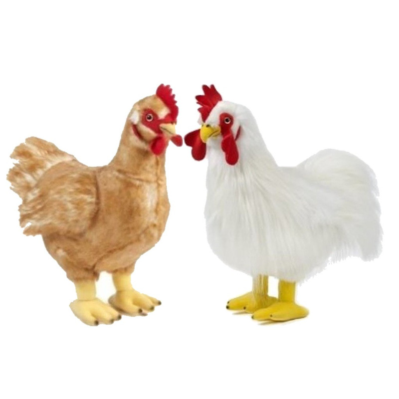 Living Nature Set van Pluche kip en haan knuffels 35 cm speelgoed -