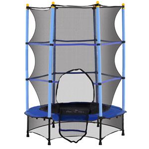 HOMCOM Kindertrampoline, Ø140 cm, veilig met net, voor binnen en buiten, duurzaam staal, tot 50 kg, eenvoudig te monteren, blauw | Aosom.nl