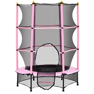 HOMCOM trampoline voor kinderen, Ø140 cm, met veiligheidsnet, veilig voor binnen en buiten, stevig staal, tot 50 kg, vrolijk, roze | Aosom.nl
