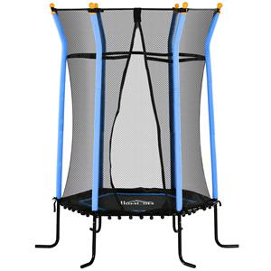 HOMCOM trampoline voor kinderen, Ø163,5 cm, veilig met gepolsterd net, stabiele staalconstructie, belastbaar tot 50 kg, zwart, blauw | Aosom.nl