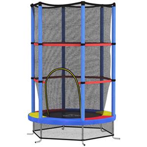 HOMCOM Kindertrampoline met Veiligheidsnet, Elastische Veren, tot 45 kg Belastbaar, Stalen Frame, Ø140x160cm, Veelkleurig