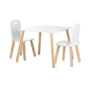 Chipolino Houten Kindertafel Speeltafel met 2 Stoelen Wit/Naturel