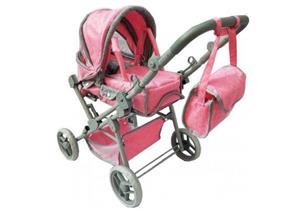 Luxe combipoppenwagen met luiertas roze/grijs