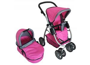 Luxe 2-in-1 poppenstroller roze/grijs
