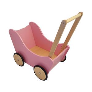 Houten Poppenwagen - Roze met blanke wielen