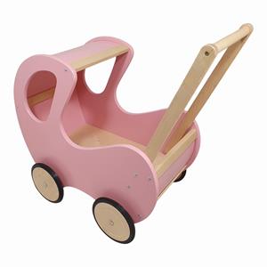Hoge houten poppenwagen - Klassiek - Roze