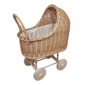 Playwood Rieten poppenwagen Netty - Crème bekleding incl. matrasje en kussen