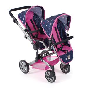 Bayer Chic 2000 Tweeling Poppenwagen Linus Duo - Vlinders Navy Roze