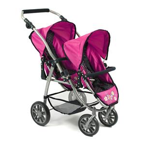Tweeling Poppenwagen Vario - Dots Navy Pink