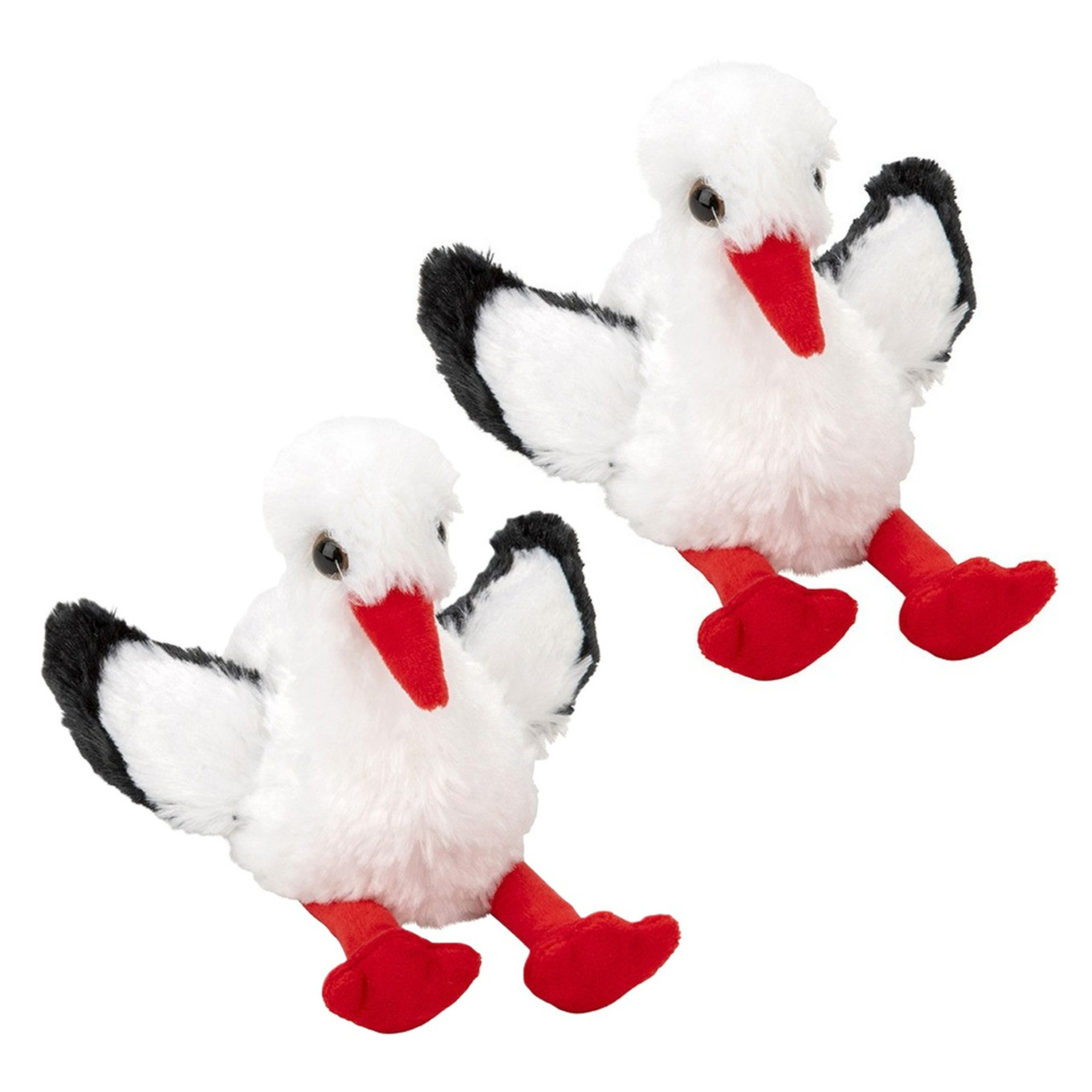 Nature Planet Pluche Ooievaar - 2x - knuffel vogel - 13 cm - zachte pluche - vogel knuffels -
