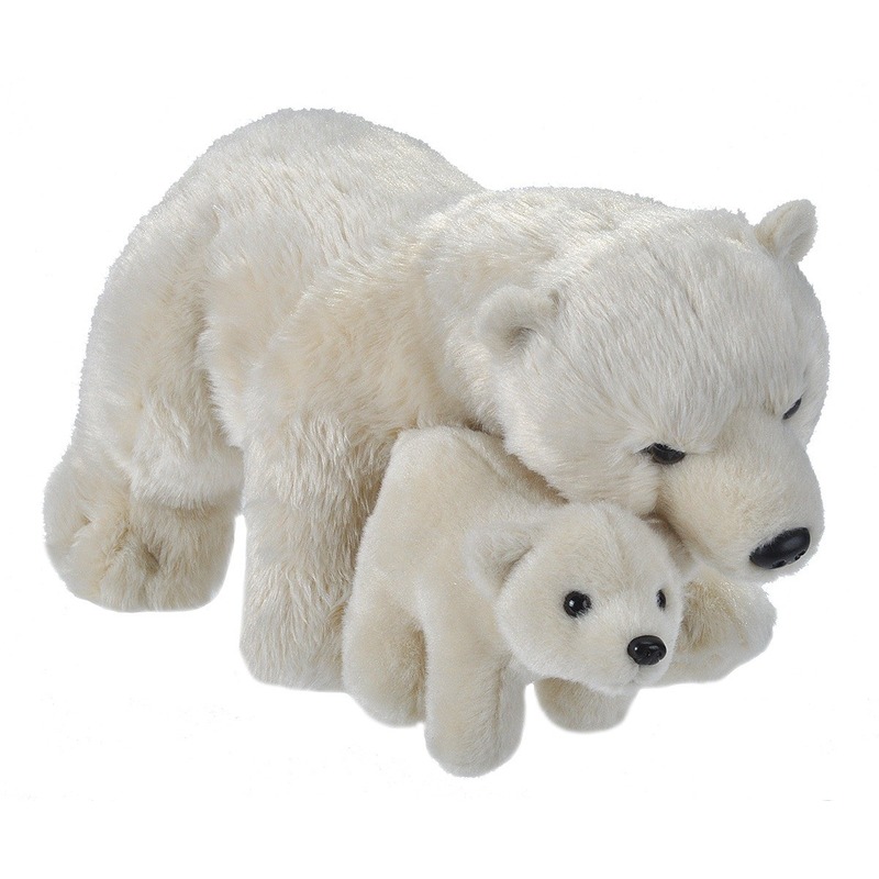 Wild Republic Knuffel Ijsbeer met jong - cm - pluche - IJsberen knuffels -