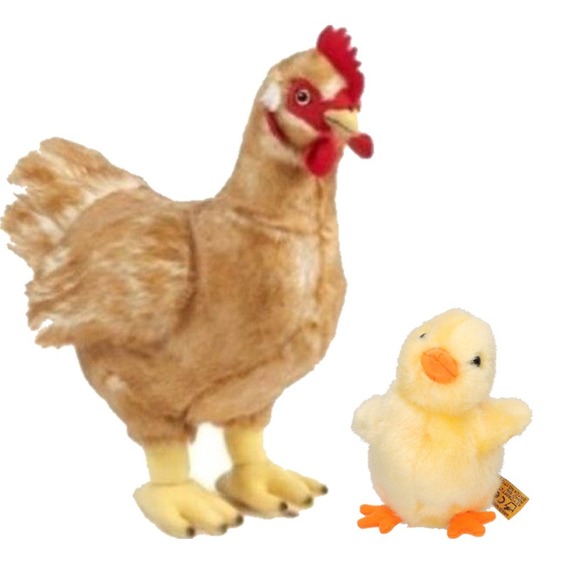 Living Nature Set van Pluche kip en gele kuiken knuffel speelgoed -