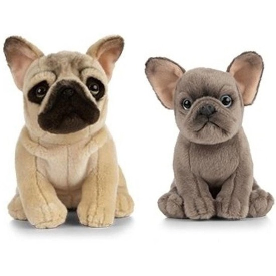 Living Nature 2x Pluche Franse Bulldog honden knuffels 15/25 cm speelgoed set -